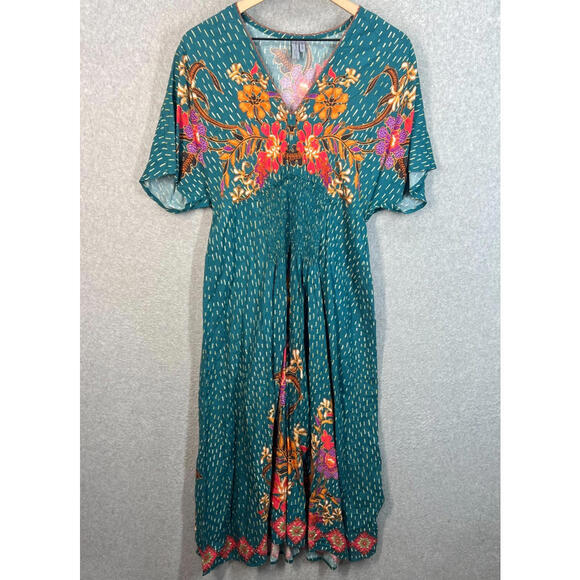 Anthropologie Dresses & Skirts - Anthropologie Blank London Dress Womens OS Teal Tatiana Floral Midi Kimono Boho